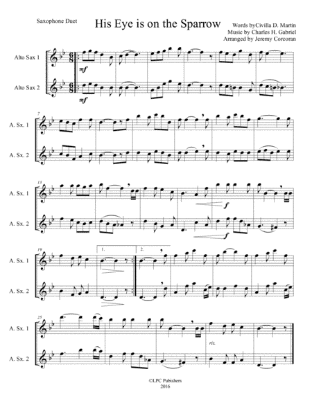 His Eye is on the Sparrow Saxophone Duet (arr. Jeremy Corcoran)