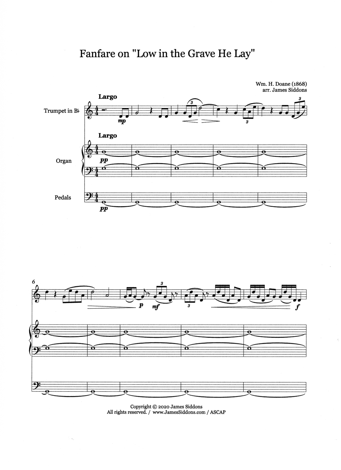 Fanfare on "Low in the Grave He Lay" for BbTrumpet (High Range) and Organ: Full Score and Tpt Part (arr. James Siddons Music and Writings)