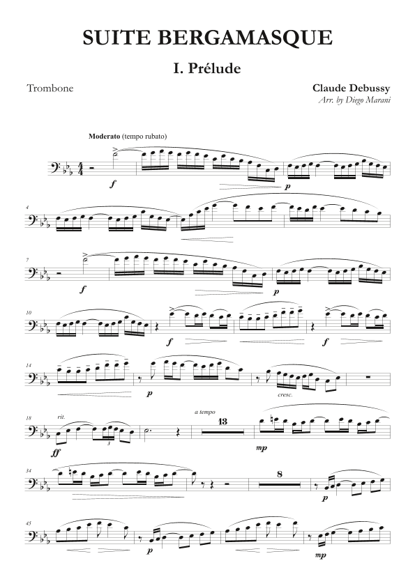 Prelude from "Suite Bergamasque" for Trombone and Piano (arr. Diego Marani)
