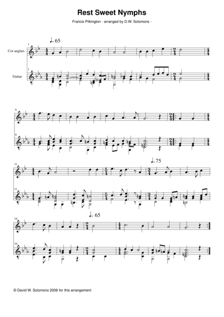 Rest sweet nymphs for cor anglais and guitar (arr. David Warin Solomons)
