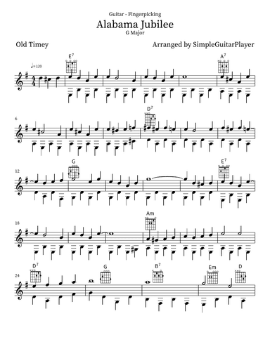 Alabama Jubilee (Fingerpicking) (arr. SimpleGuitarPlayer)