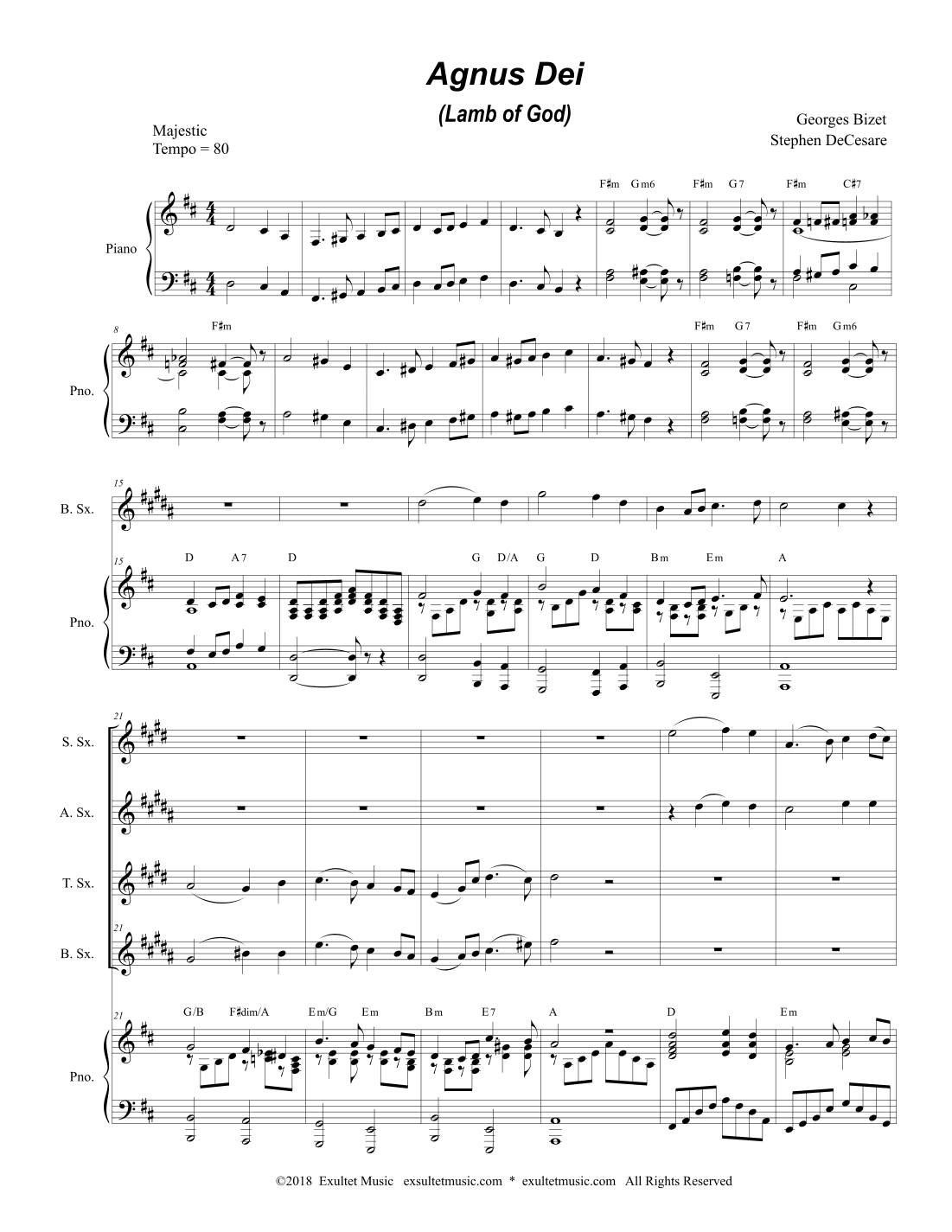 Agnus Dei (Saxophone Quartet and Piano) (arr. Stephen DeCesare)