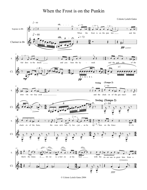 When the Frost is on the Punkin clarinet part in Bb