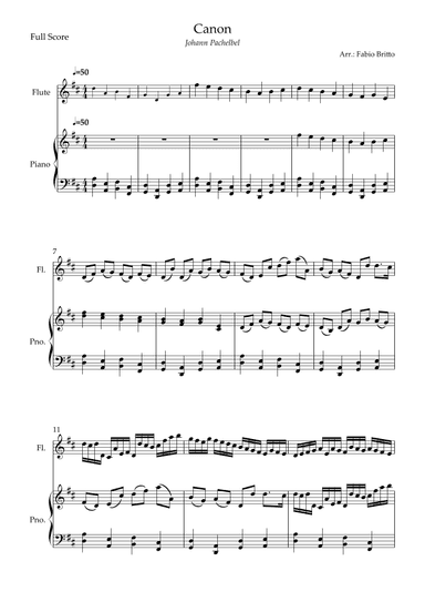 Canon - Johann Pachelbel (Wedding/Reduced Version) for Flute Solo and Piano Accompaniment (arr. Fabio Britto)
