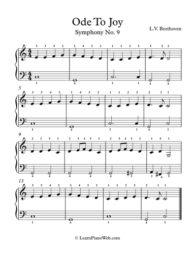 Ode To Joy: Symphony No. 9, L.V. Beethoven - Easy Piano (arr. LearnPianoWeb.com)