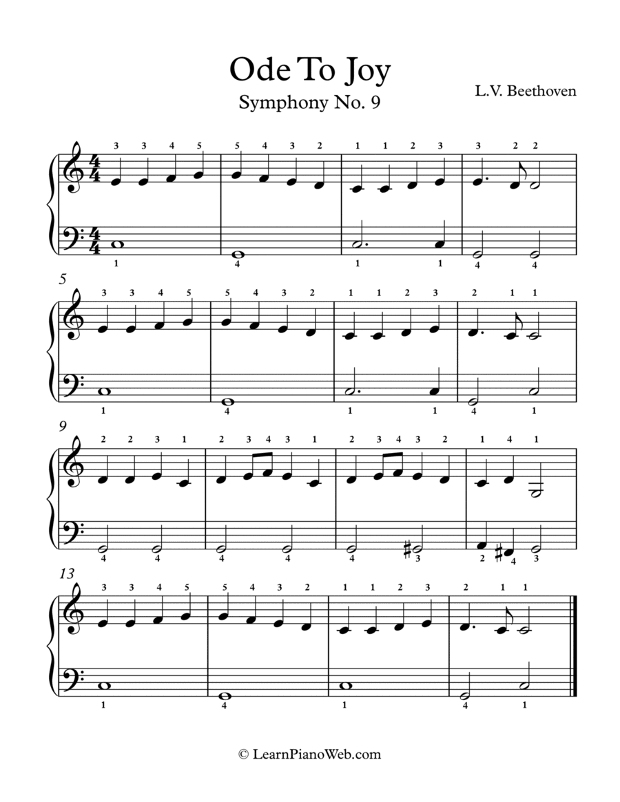 Ode To Joy: Symphony No. 9, L.V. Beethoven - Easy Piano (arr. LearnPianoWeb.com)