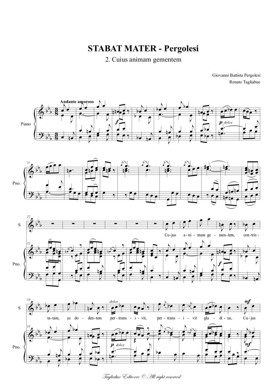 STABAT MATER - Pergolesi - 2.  Cuius animan gementem - Arr. for Soprano and Organ (arr. Renato Tagliabue)