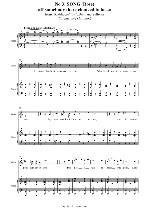 Rose’s Song («If somebody there chanced to be...») from “Ruddigore” Original key Amin (arr. Score Animations)