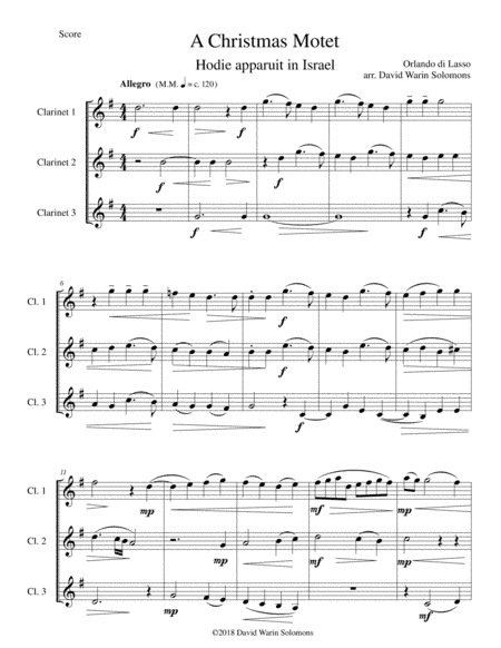 Christmas Motet (Hodie apparuit in Israel) for 3 clarinets (arr. David Warin Solomons)