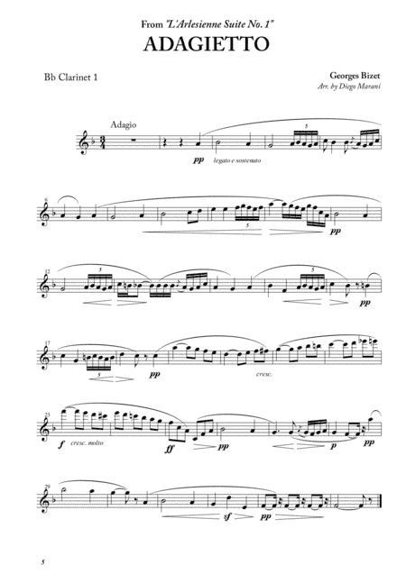 Adagietto from "L'Arlesienne Suite No. 1" for Clarinet Quartet (arr. Diego Marani)