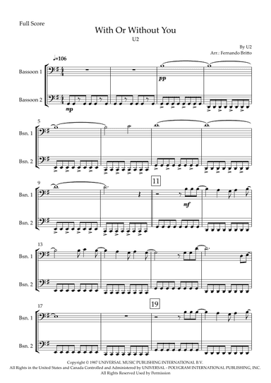 With Or Without You (arr. Fabio Britto)