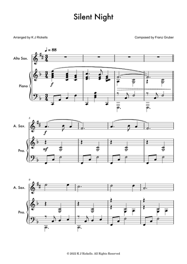 Silent Night - Alto/Baritone Saxophone (arr. K J Rickells)
