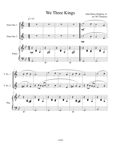 We Three Kings (tenor sax duet) with optional piano accompaniment (arr. B C Dockery)