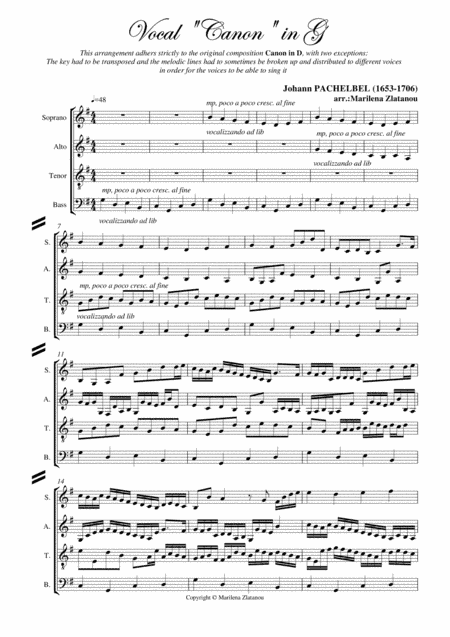 J. Pachelbel: (Vocal) CANON (in G), for SATB choir a cap. (arr. Marilena Zlatanou)