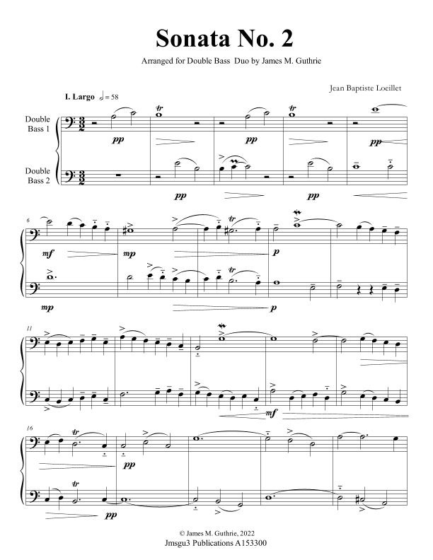 Loeillet: Sonata No. 2 for Double Bass Duo (arr. James M. Guthrie)