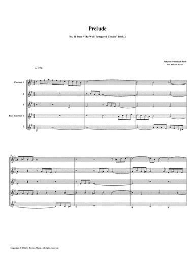 Prelude 11 from Well-Tempered Clavier, Book 2 (Clarinet Quintet) (arr. Richard Byrnes)