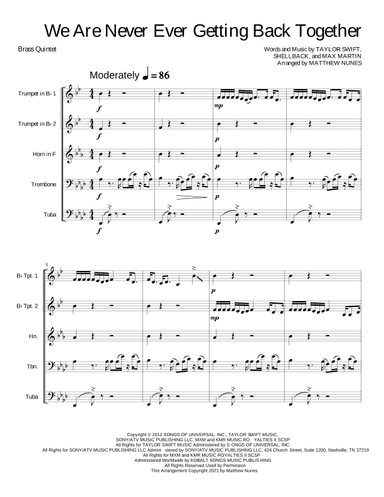 We Are Never Ever Getting Back Together (arr. Matthew Nunes)