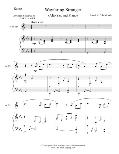 WAYFARING STRANGER (Alto Sax/Piano and Sax Part) (arr. Gary Lanier)