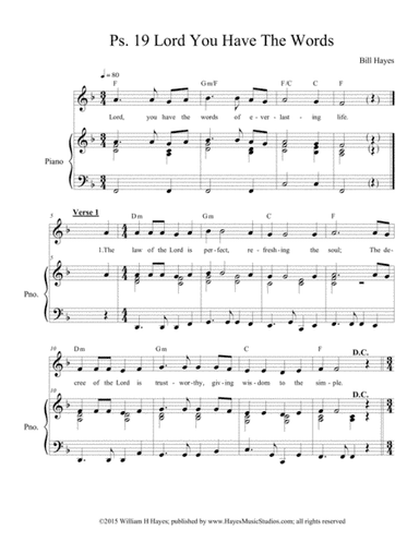 Psalm !9: Lord, You Have The Words Of Everlasting Life (piano vocal)