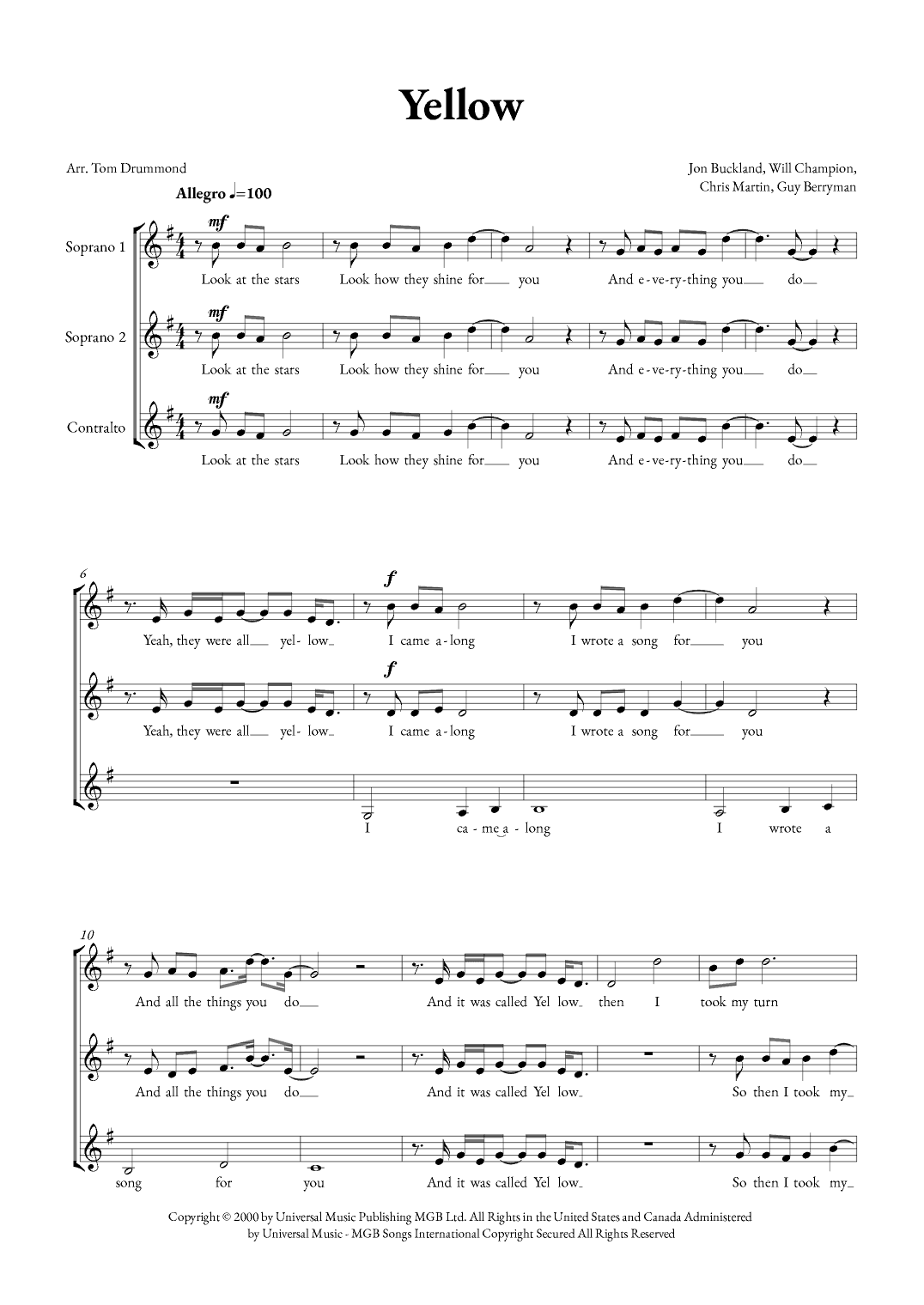 Yellow (arr. Tom Drummond)