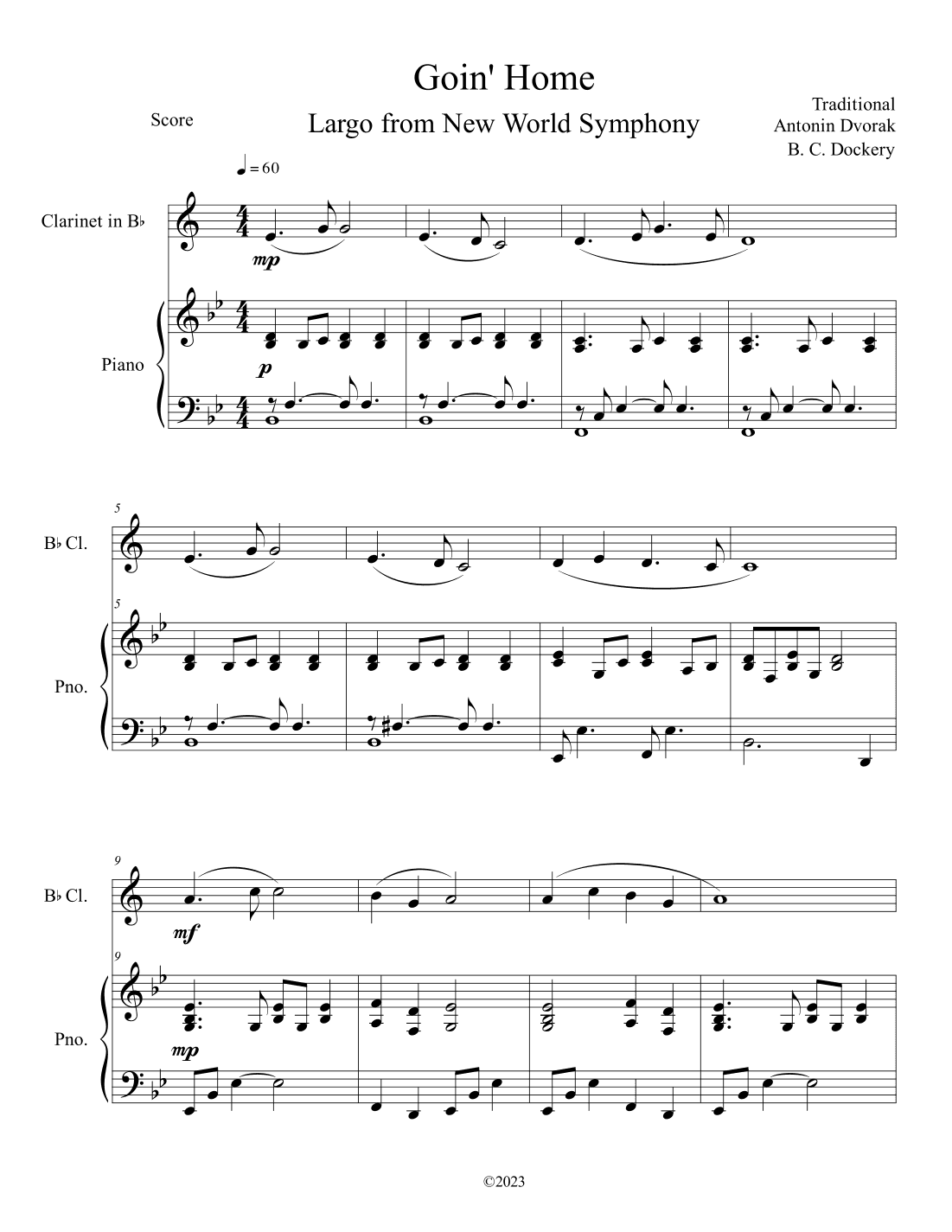 Goin' Home - Largo from New World Symphony (Clarinet Solo with Piano Accompaniment) (arr. B. C. Dockery)