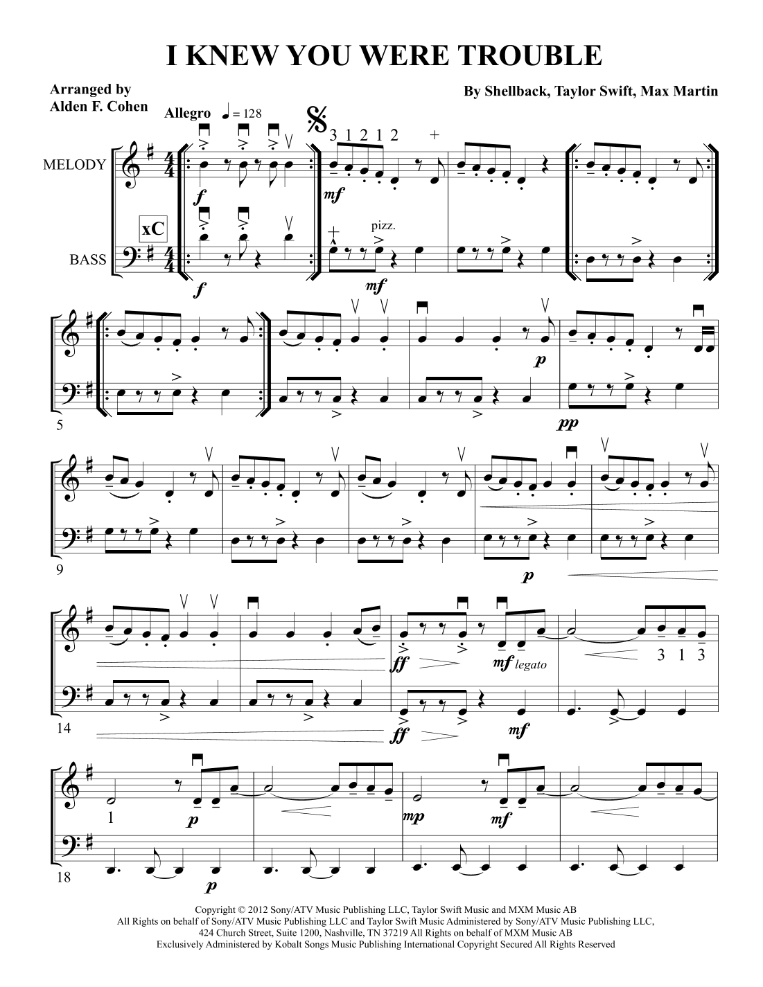 I Knew You Were Trouble (arr. Alden F. Cohen)