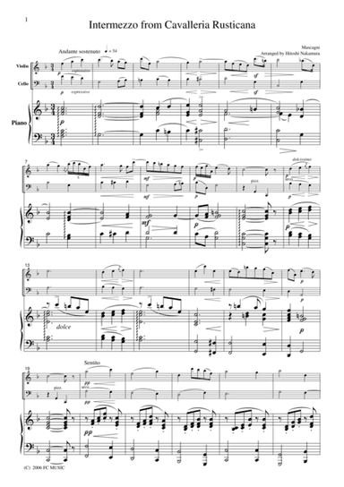 Mascagni  Intermezzo from Cavalleria Rusticana, for piano trio, PM001 (arr. H. Nakamura)