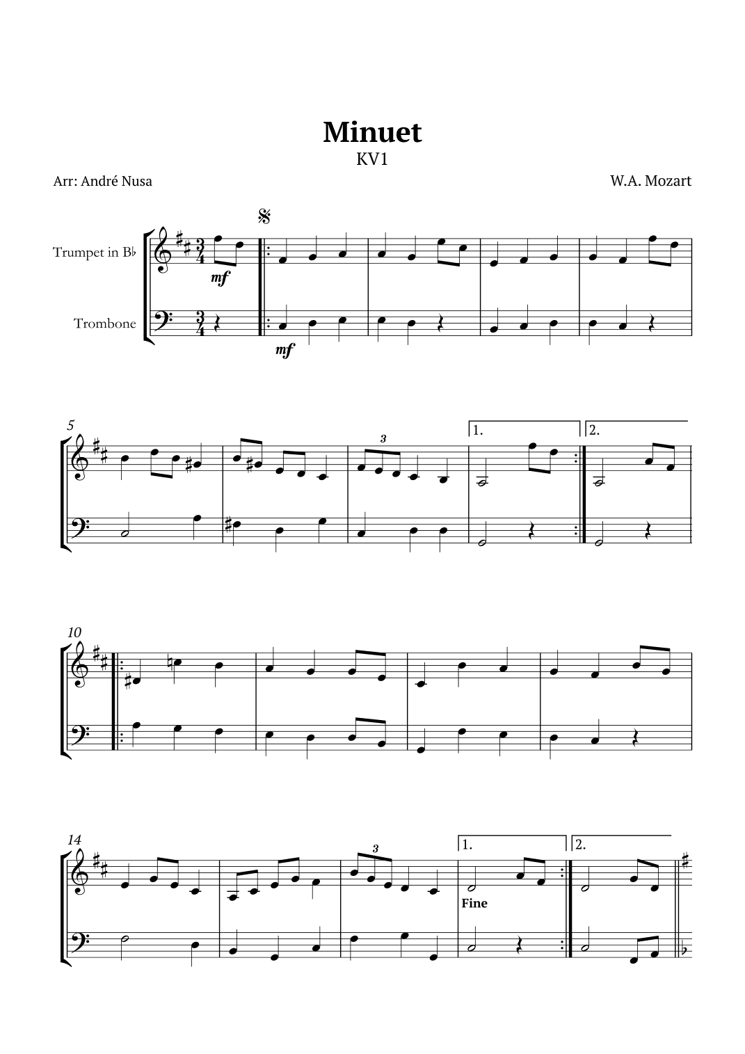 Minuet KV1 (arr. André Nusa)