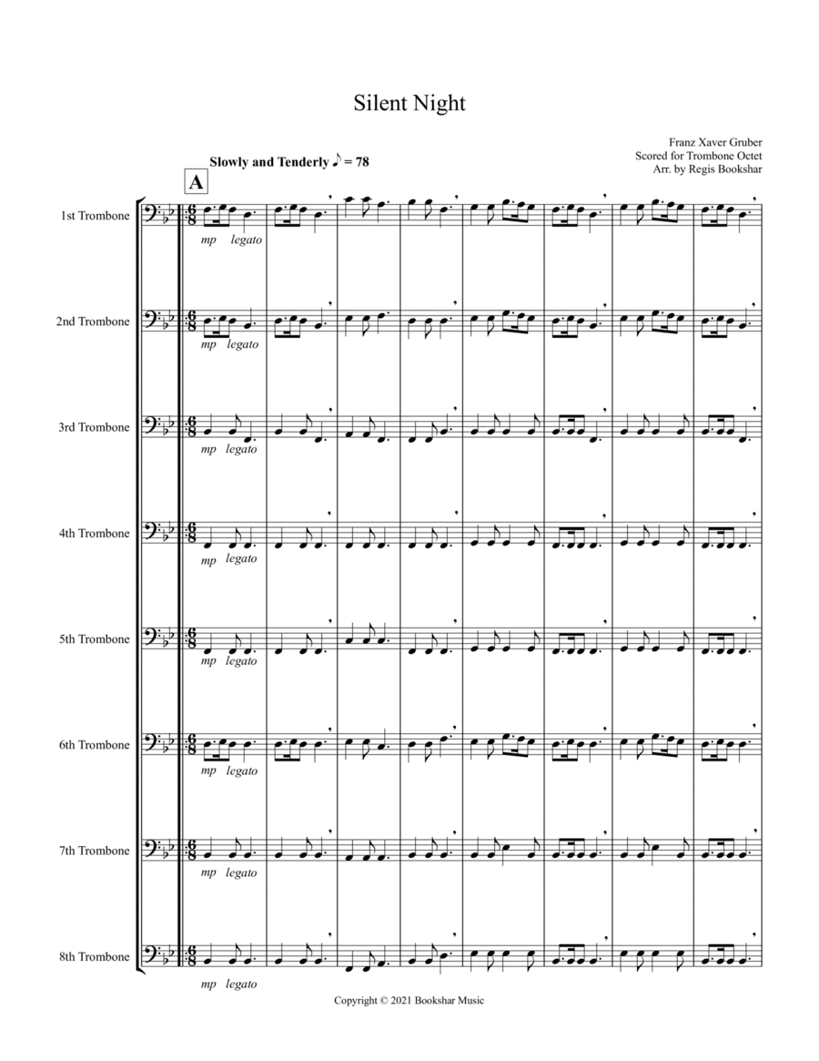 Silent Night (Bb) (Trombone Octet) (arr. Regis Bookshar)