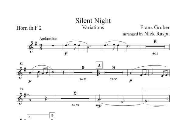 Silent Night - Variations (full orchestra) Horn in F 2 part (arr. Nick Raspa)