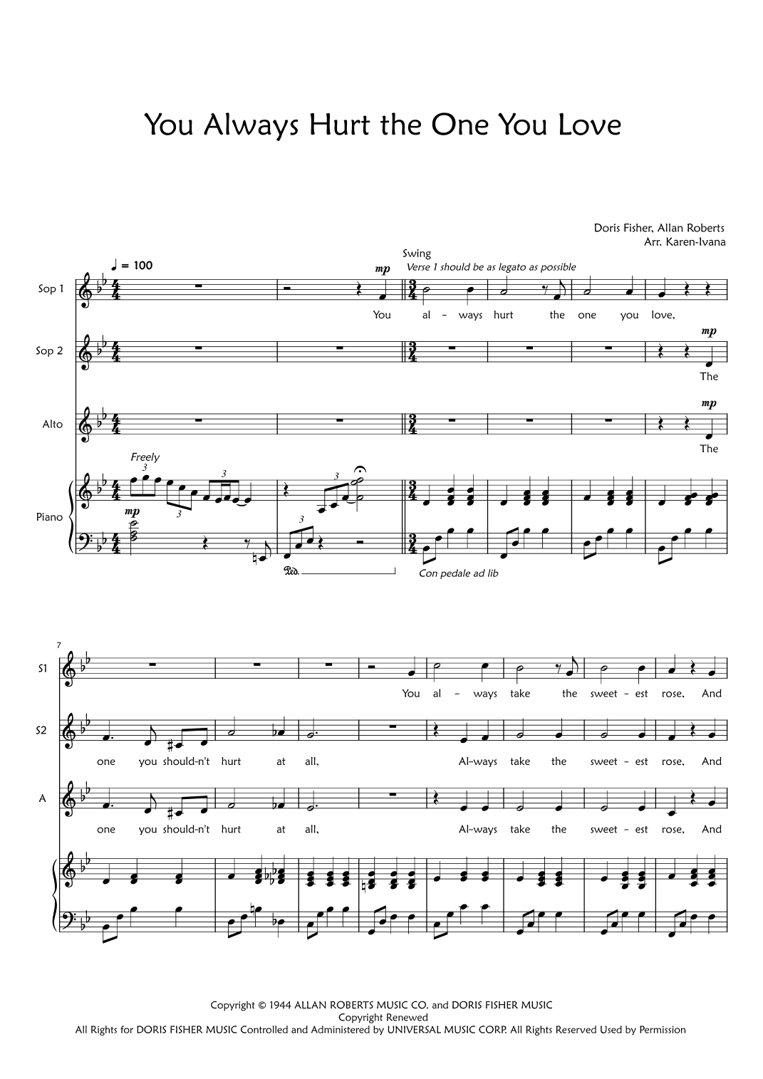 You Always Hurt The One You Love (arr. Karen Ivana)
