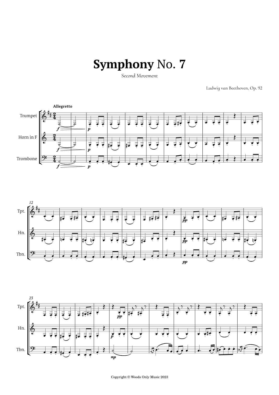 2nd Movement of Symphony No. 7 by Beethoven for Brass Trio (arr. Ander)