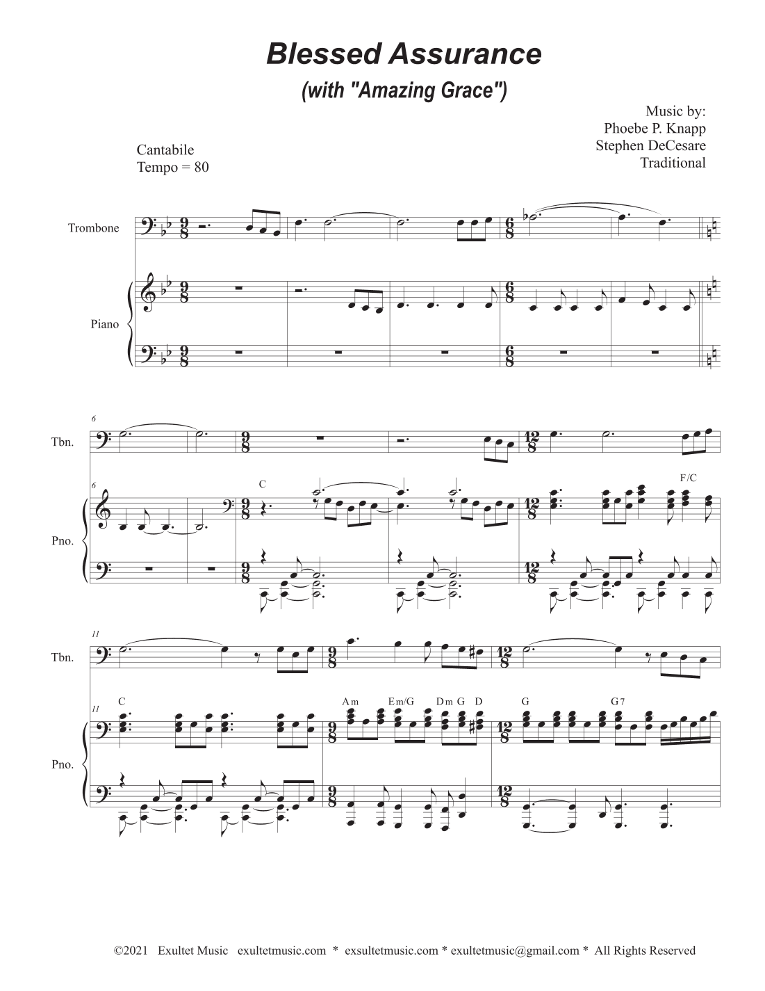 Blessed Assurance (with "Amazing Grace") (Trombone solo and Piano)