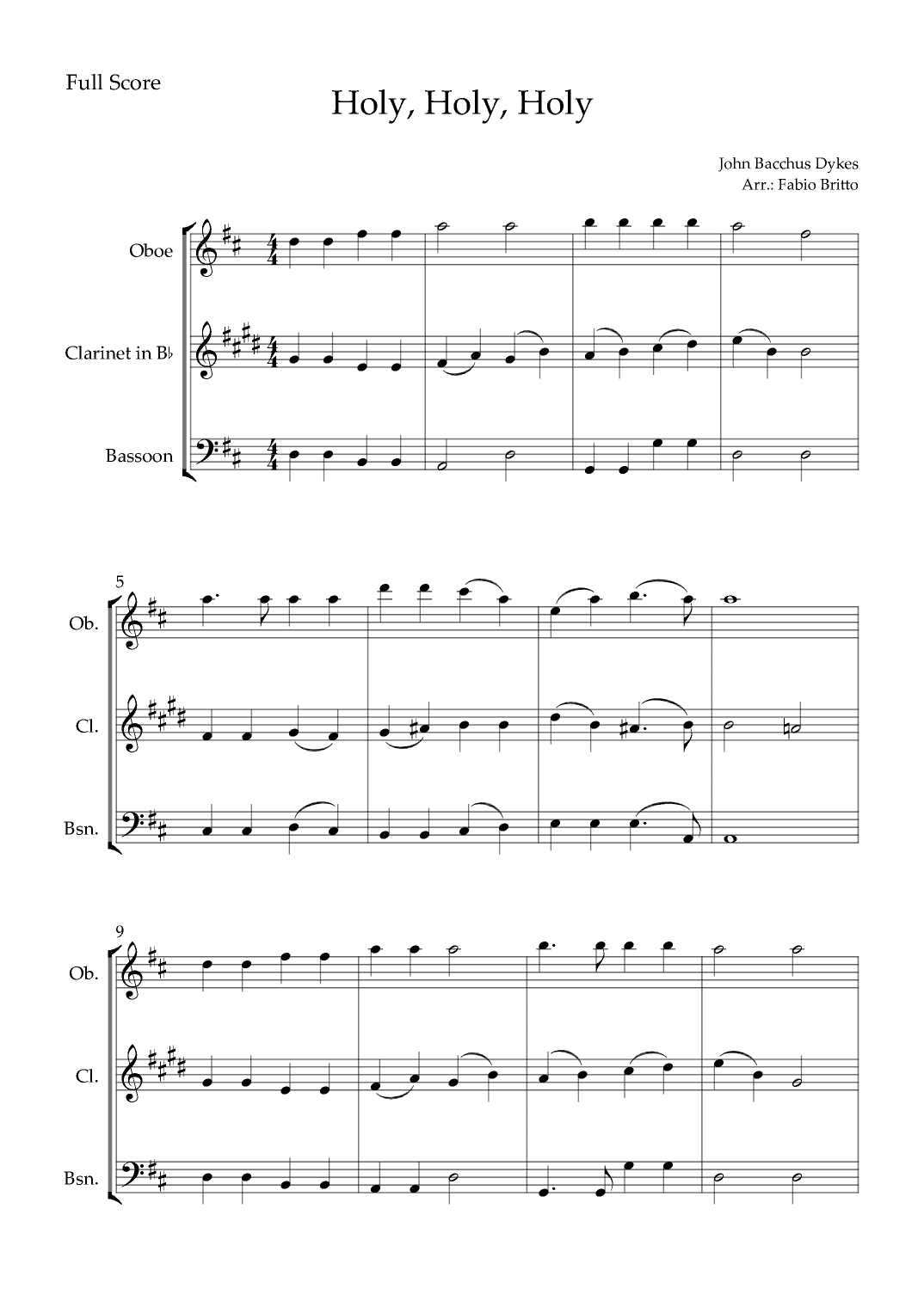 Holy, Holy, Holy (Traditional Christian Song) for Woodwind Trio (arr. Fabio Britto)