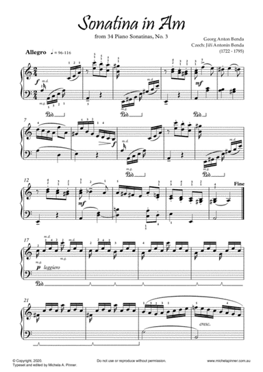Sonatina in A minor (Benda) (arr. Michela A. Pinner)