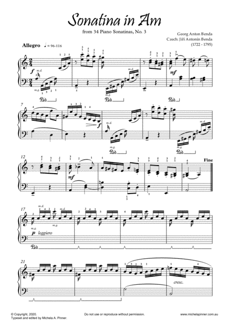 Sonatina in A minor (Benda) (arr. Michela A. Pinner)