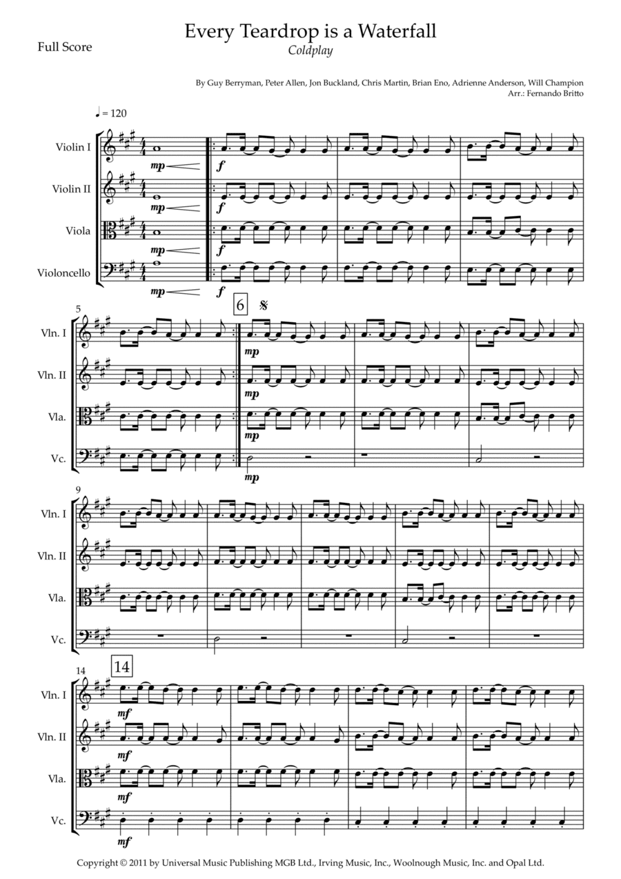 Every Teardrop Is A Waterfall (arr. Fernando Britto)