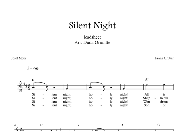Silent Night (D major - leadsheet - with lyrics) (arr. Duda Oriontte)
