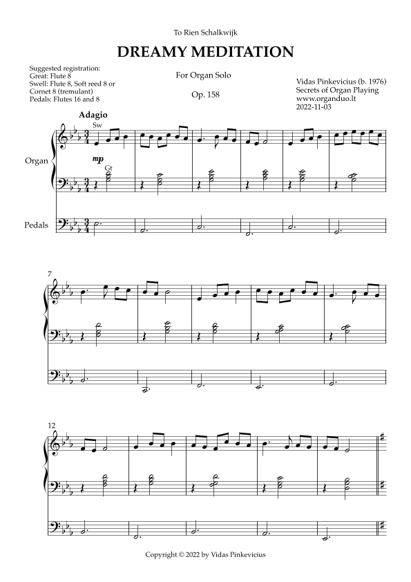 Dreamy Meditation, Op. 158 (Organ Solo) by Vidas Pinkevicius