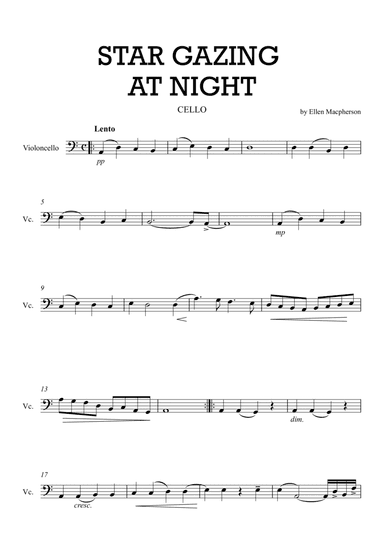 STARGAZING AT NIGHT for Cello by Ellen Macpherson