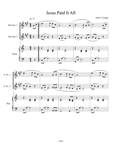 Jesus Paid It All (alto sax duet) with optional piano accompaniment (arr. B. C. Dockery)