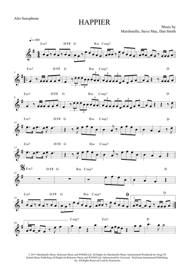 Happier (arr. The Sheet Music Library)