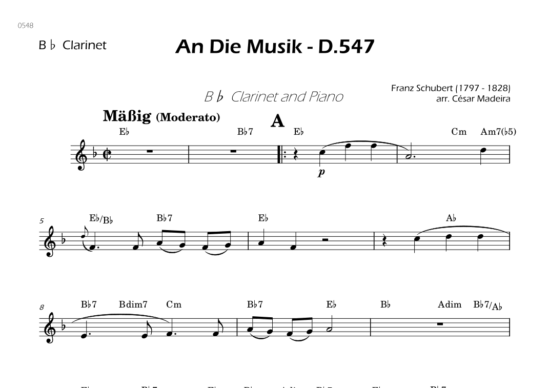 An Die Musik - Bb Clarinet Solo - W/Chords (arr. César Madeira)