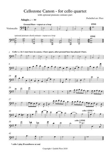 Cellozone (Pachelbel) Canon for 4 or 5 cellos, or playalong music-minus-one (arr. Judith Fleet)