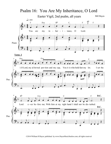 Psalm 16:  You Are My Inheritance, O Lord (Easter Vigil 2nd psalm, piano/vocal)