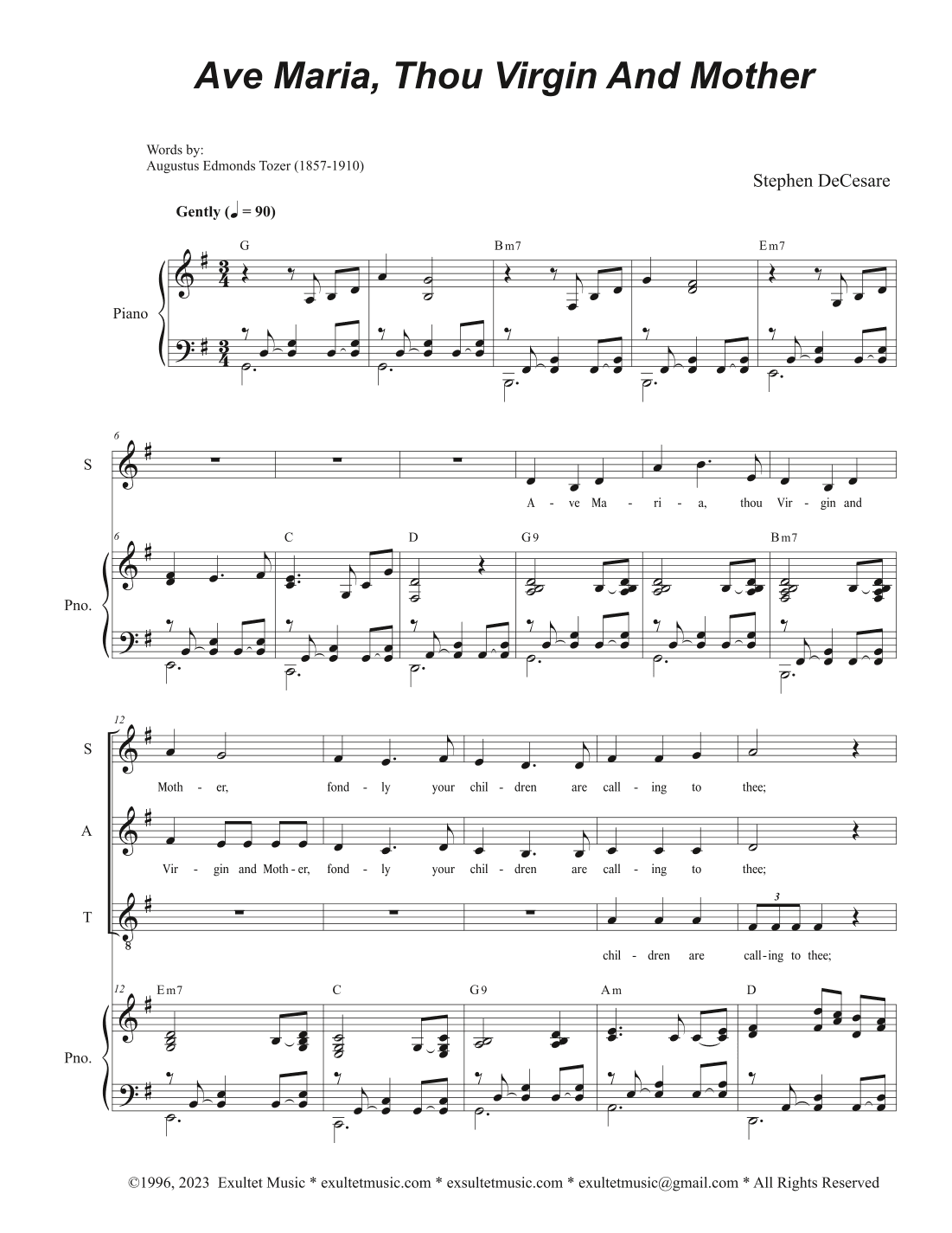 Ave Maria, Thou Virgin And Mother (Vocal Quartet - (SATB)