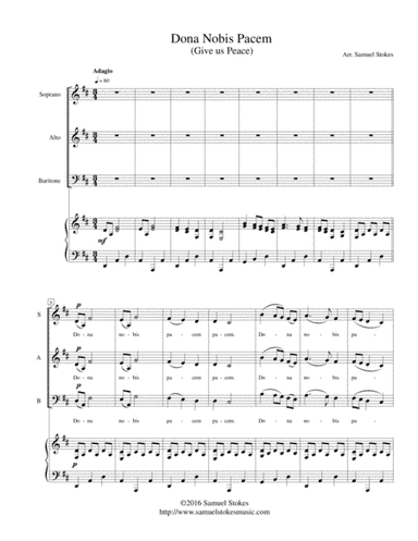 Dona Nobis Pacem (Give Us Peace) - for SAB choir with piano accompaniment (arr. Samuel Stokes)