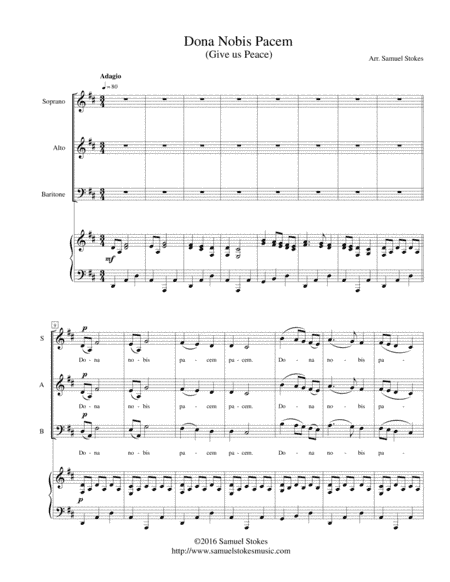 Dona Nobis Pacem (Give Us Peace) - for SAB choir with piano accompaniment (arr. Samuel Stokes)