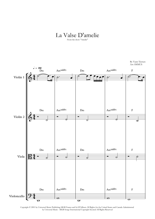 La Valse D'amelie (arr. SMMUS)