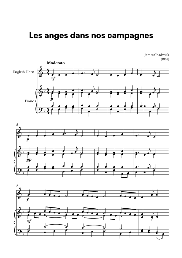 Les anges dans nos campagnes (for English Horn and Piano) (arr. Cadenza Editions)